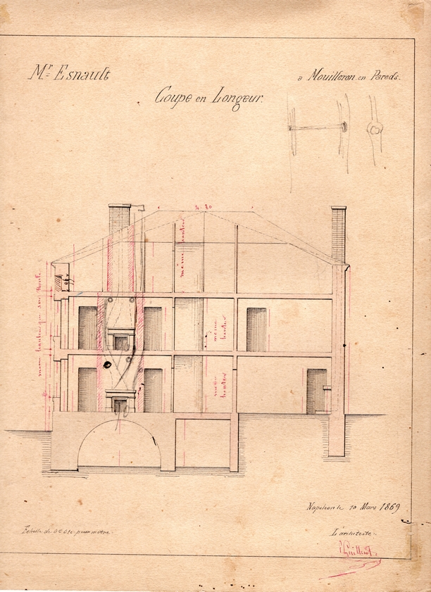 Plan de coupe en longueur de la maison natale de Jean de Lattre 1869